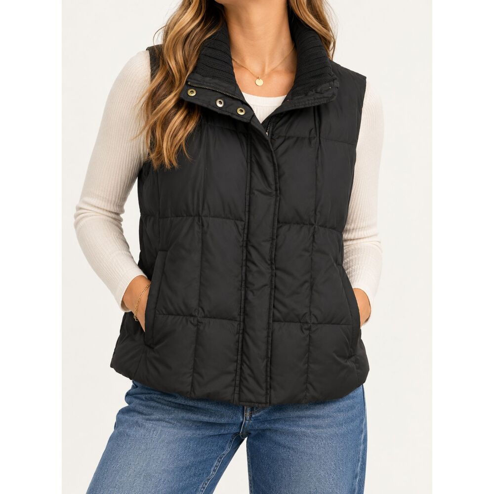 Marvin Richards XL Black Duck Down Puffer Vest Rib Knit Collar Quiet Luxury